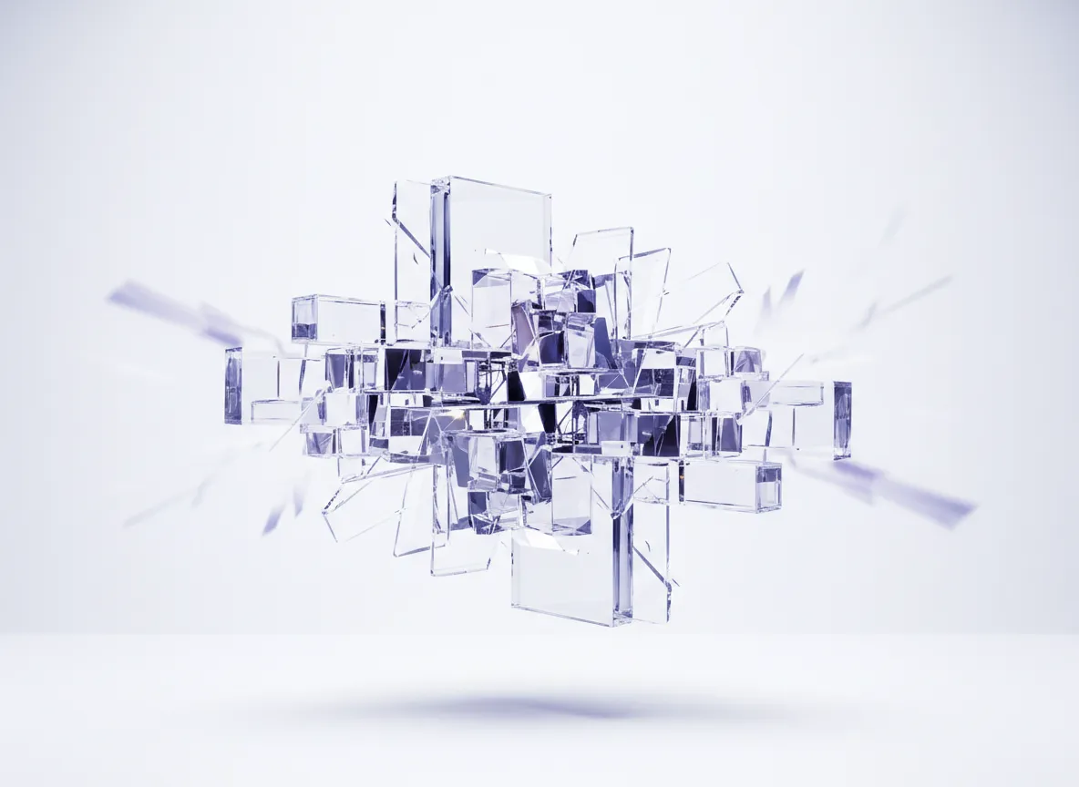 Abstract 3D glass prism composition representing modular software architecture